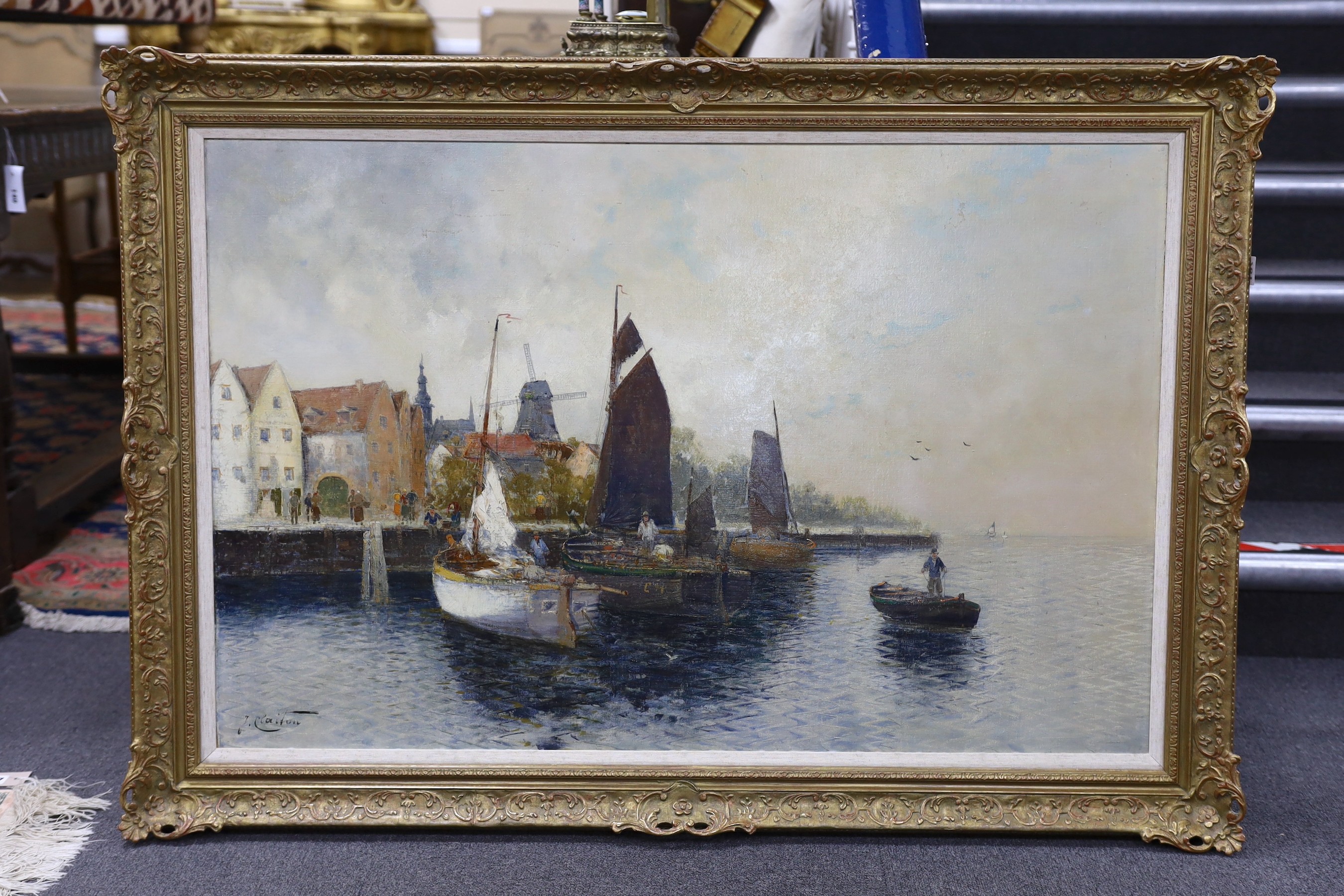 Joseph Hughes Clayton (1870-1930), oil on canvas, Dutch estuary scene with fishing boats, signed, 68 x 104cm